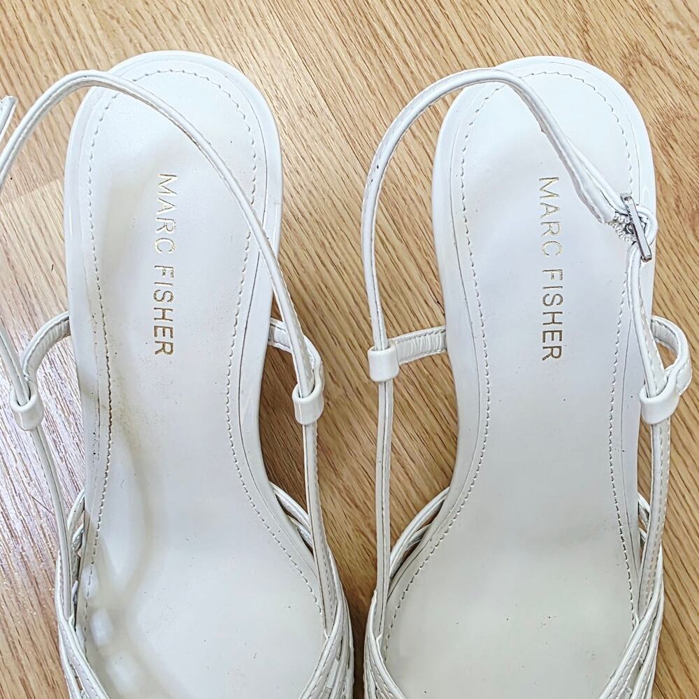 New Marc Fisher Heels 8.5M White Woven Pointed Toe Slingback Bridal Wedding - Picture 11 of 16